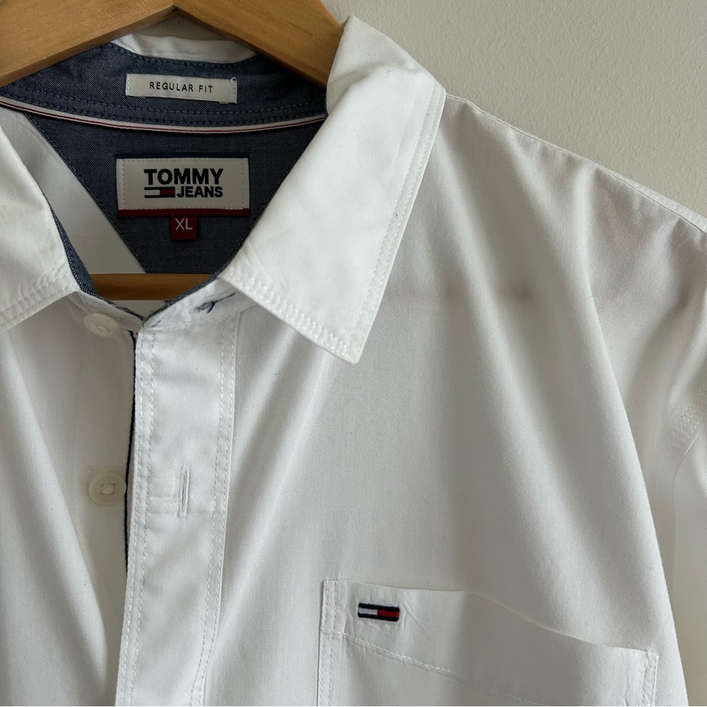 Tommy Hilfiger White Denim Chambray Cuff Button Down Dress Shirt Regular Fit XL - Picture 3 of 9